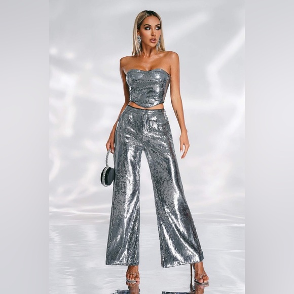 SET165 Chic Diamond Vest & Flared Trousers main image 0